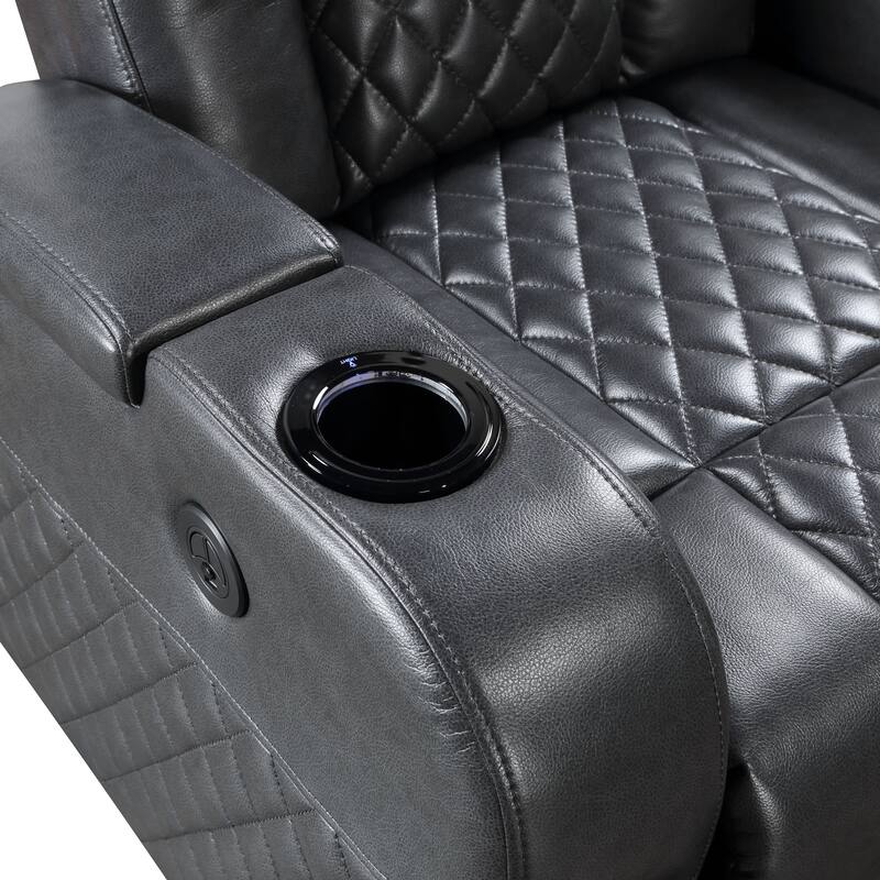 Alair Dark Gray Leather Aire Power Motion Recliner W/Bluetooth, Wireless Charger & Cupholder