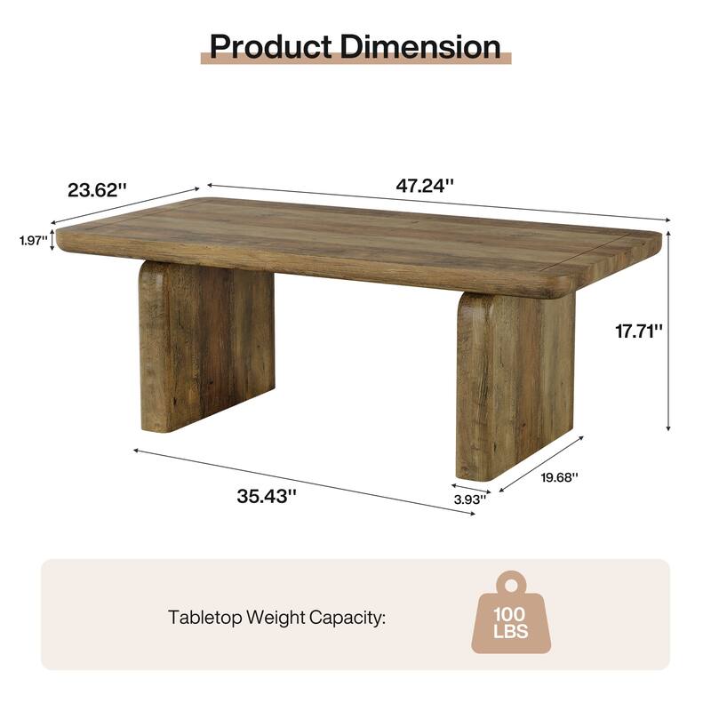Rectangle Coffee Table, 47-Inch Farmhouse Tea Table with Thickened Tabletop