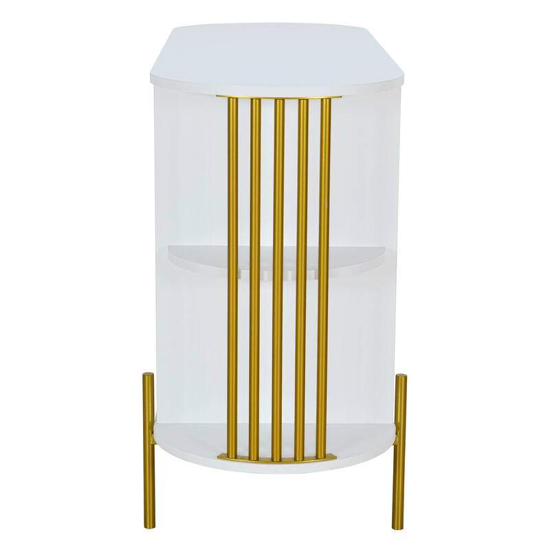 Dining Room Cabinet with Rounded Corners, Rattan Doors & Gold Handles for Elegant Storage