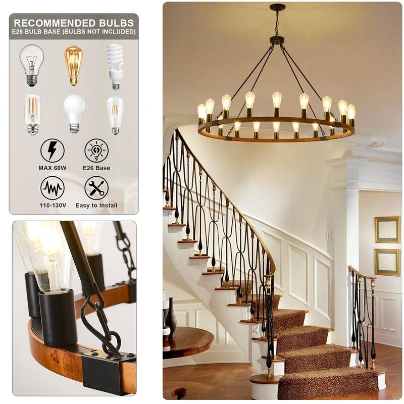 Large Wagon Wheel Chandelier Farmhouse Rustic Wood Chandeliers
