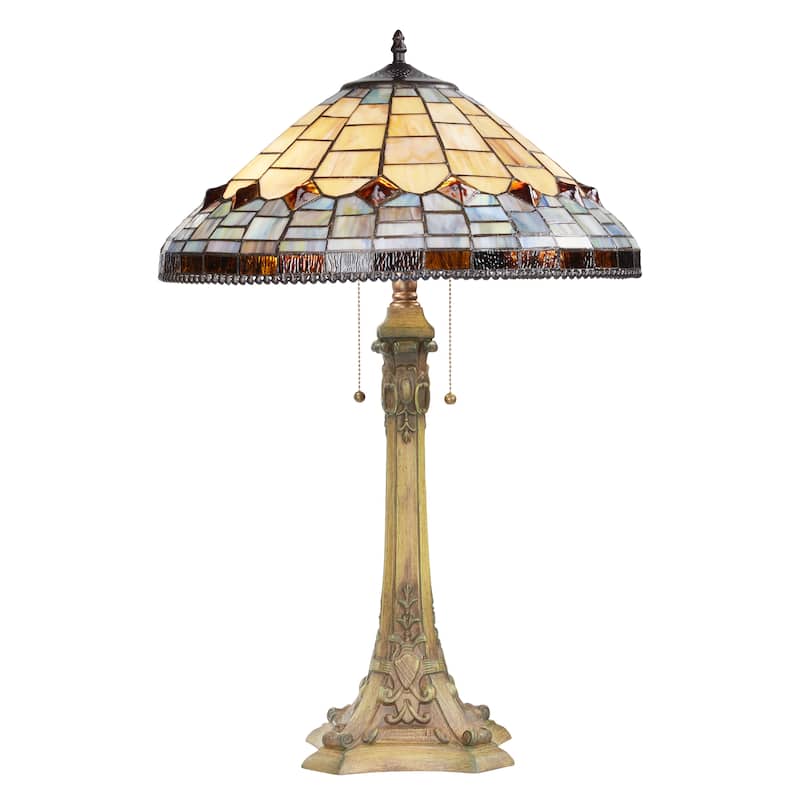 Alice River of Goods Multicolor Stained Glass Dome Shade 26.75-Inch Table Lamp - 18" x 18" x 26.75" - 18" x 18" x 26.75" - Amber/Blue/Brown/Purple/Tan