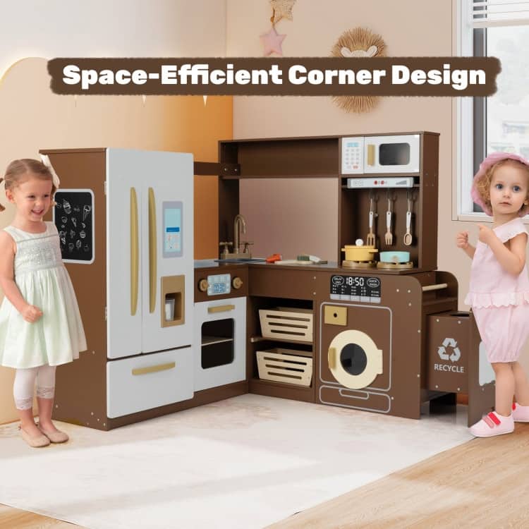 MDF Kids Corner Play Kitchen with Lights, Sounds and Accessories - 40" × 39.5" × 37"