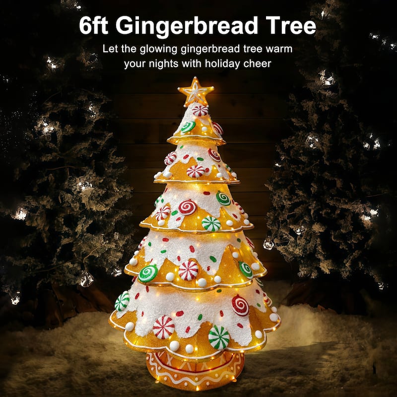 Puleo International 6' Gingerbread Outdoor Christmas Tree with 345 Warm White LED Lights - Brown
