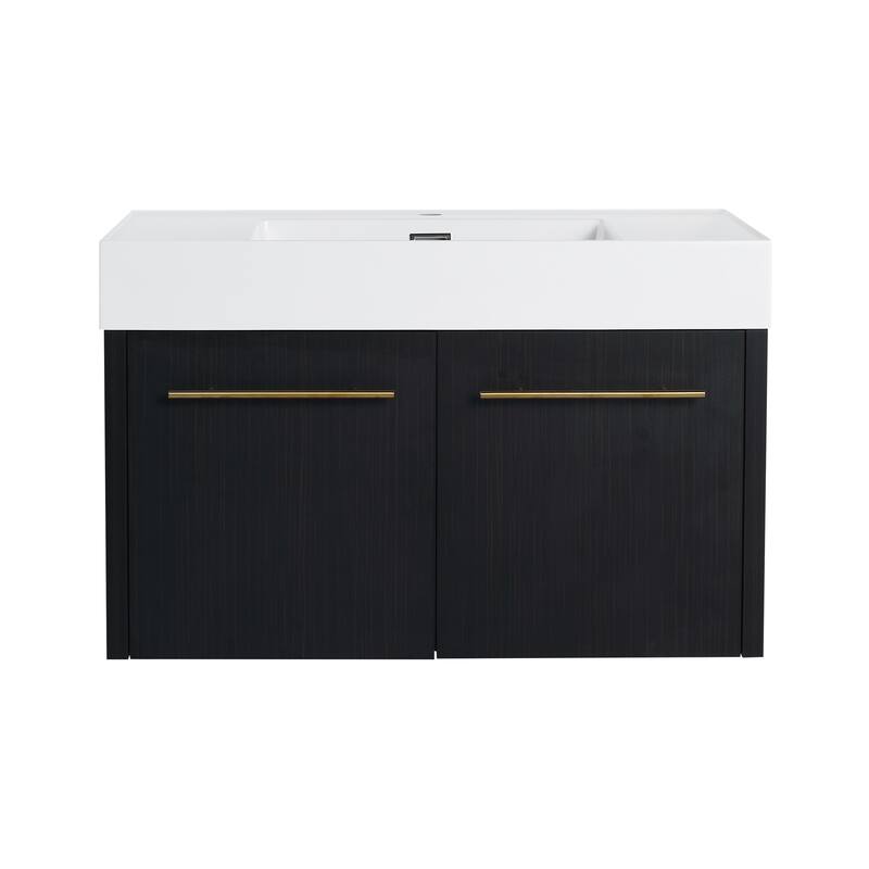 30" Floating Bathroom Vanity with Resin Sink, Soft-Closing Hinges, Ample Storage, and Black Chestnut Finish