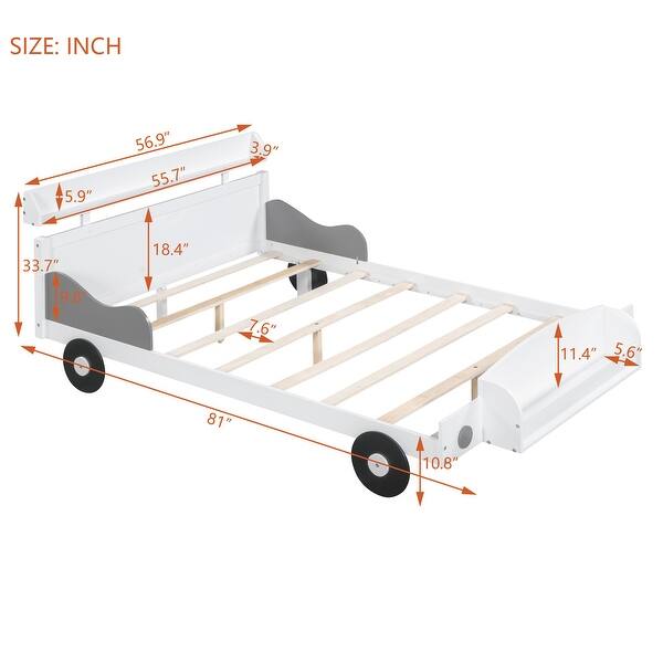 dimension image slide 2 of 4, Car-Shaped Platform Bed Pine Wood Platform Bed with Headboard and Footboard Storage Shelves for Girls, Boys Bedroom