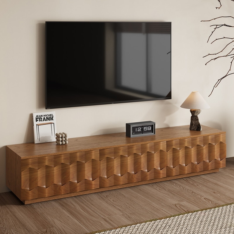 Mid Century Brown Wood TV Stands, Not Assembled Need, Media Console with 3-6 Drawers for Optional