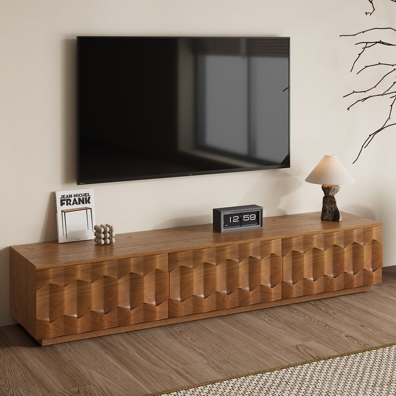 Mid Century Brown Wood TV Stands, Not Assembled Need, Media Console with 3-6 Drawers for Optional - 71"