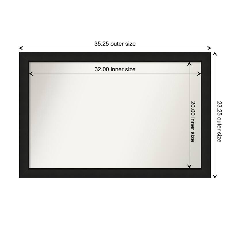 Midnight Black Narrow Framed Non-Beveled Custom Wall Mirror, Bathroom Vanity Mirror - Outer Size: 35.25 x 23.25
