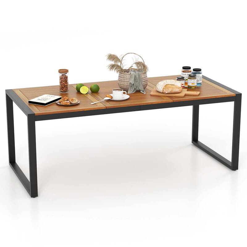 Costway 79" Acacia Wood 8-Person Patio Table with 1.9" Umbrella Hole, - See Details - Natural & Black - See Details