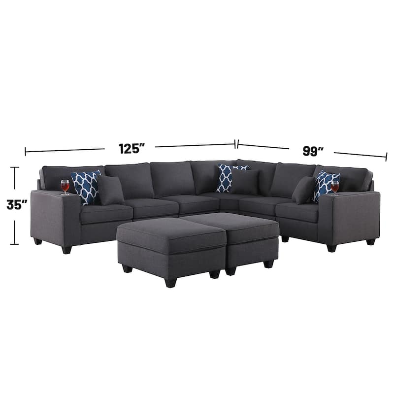 8 Piece L-Shape Sectional Sofa with 2 Ottomans in Dark Gray