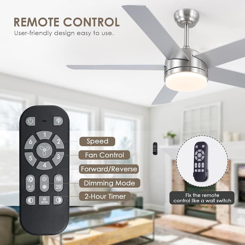 46“/52” Inch Modern Ceiling Fan with LED and Remote,5 Plywood Blades,Remote and APP Control