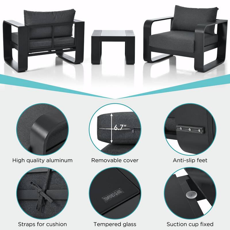 3-Piece Patio Furniture Set with Thick Cushions and Coffee Table