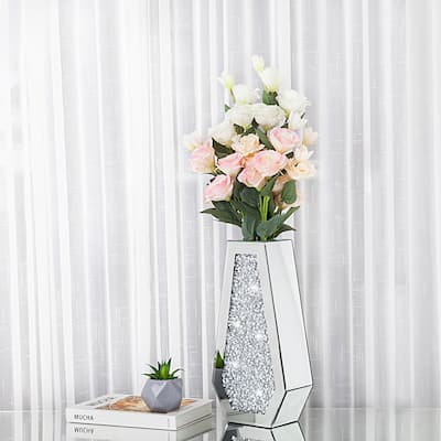 Mirrored Flowers Vase,Crushed Diamond Glass Tall Vase