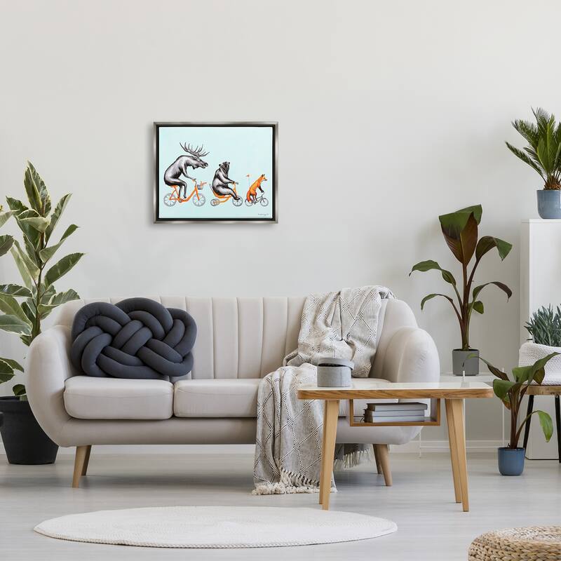 Stupell Wildlife Animals Riding Bikes Moose Bear Fox Floater Frame, Design by Amelie Legault