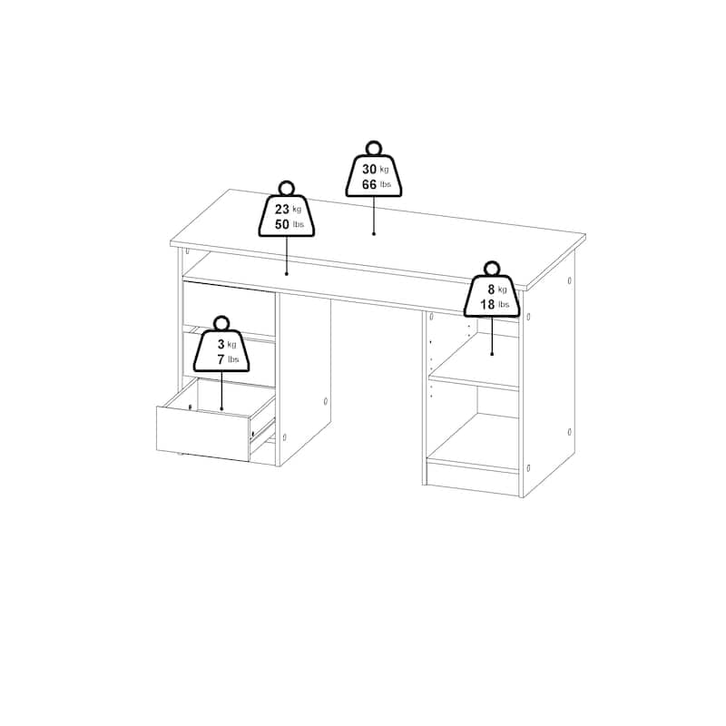 Porch & Den Function Plus 1 Door, 3 Drawer Desk, White/Jackson Hickory
