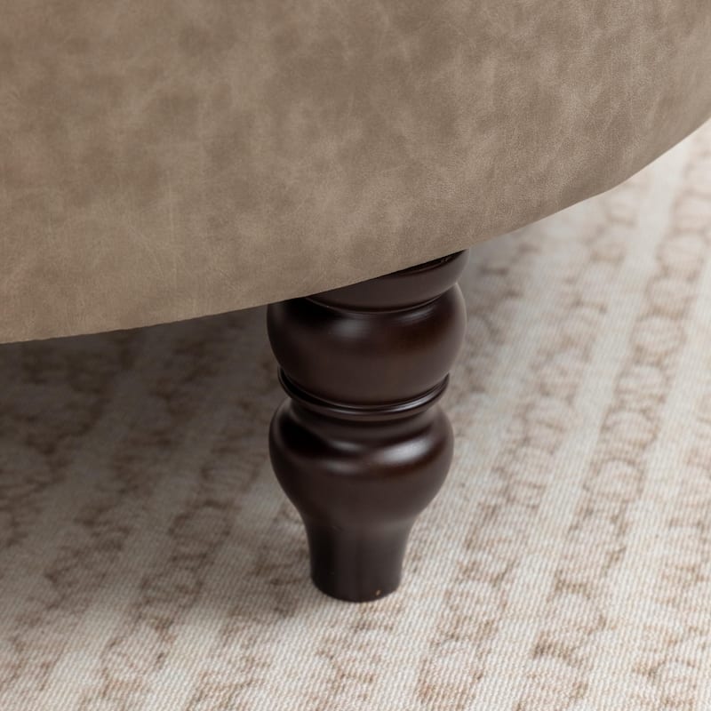 SEYNAR 29.5''Modern PU Leather Round Storage Ottoman with Wood Legs