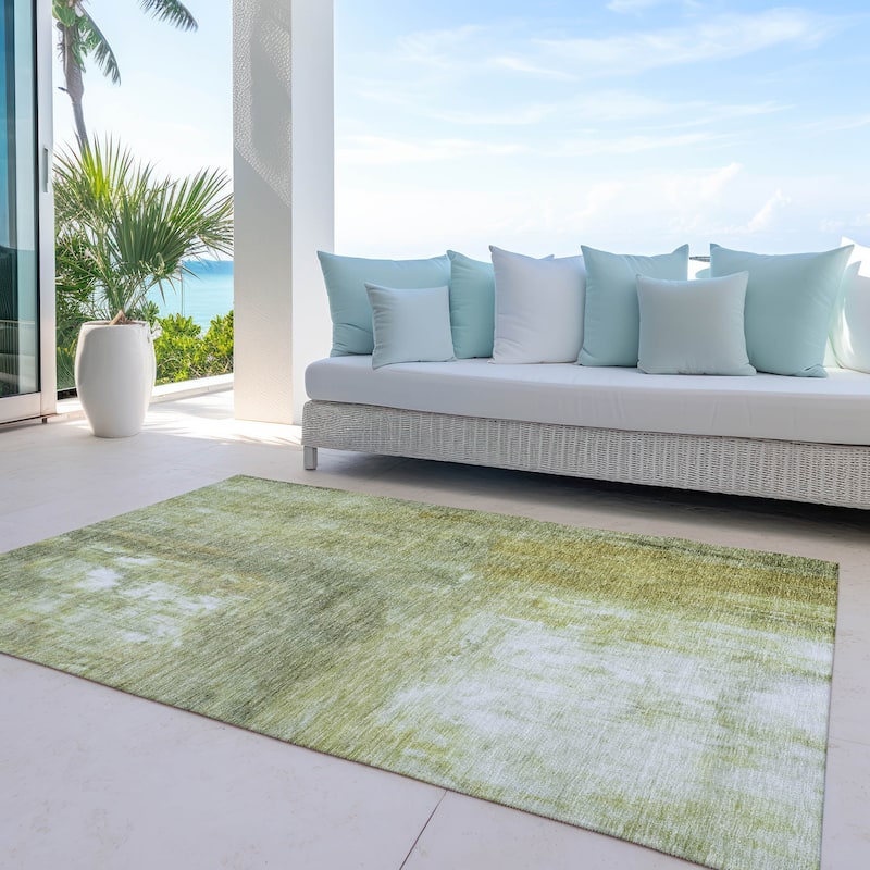 Machine Washable Indoor/ Outdoor Abstract Watercolor Chantille Rug