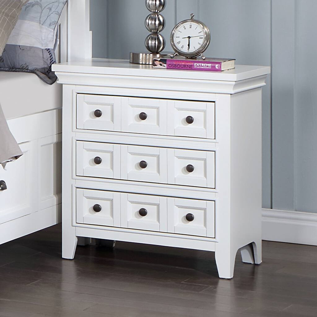 Transitional White Solid Wood 1pc Nightstand w/ Round Knobs & 3 Drawers for Bedroom