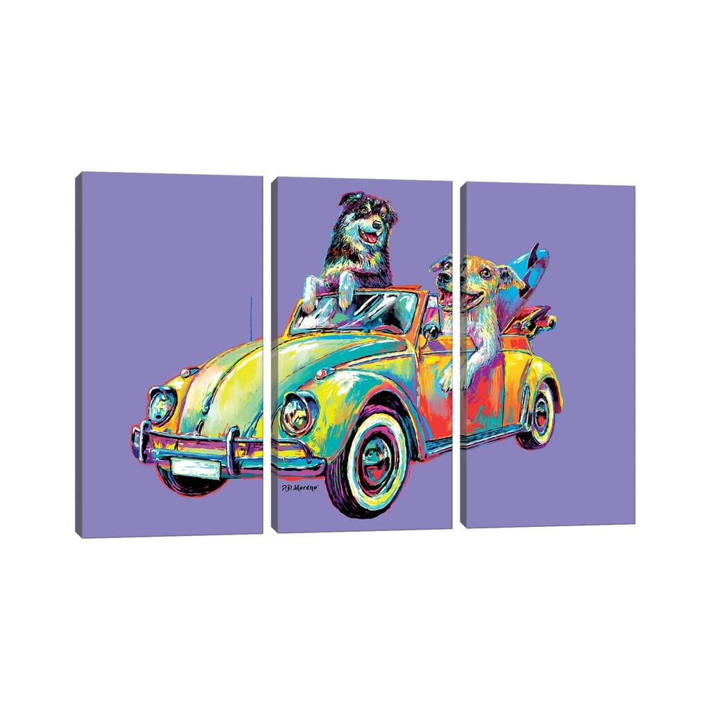 iCanvas "Couple Car In Purple" by P.D. Moreno 3-Piece Canvas Wall Art Set