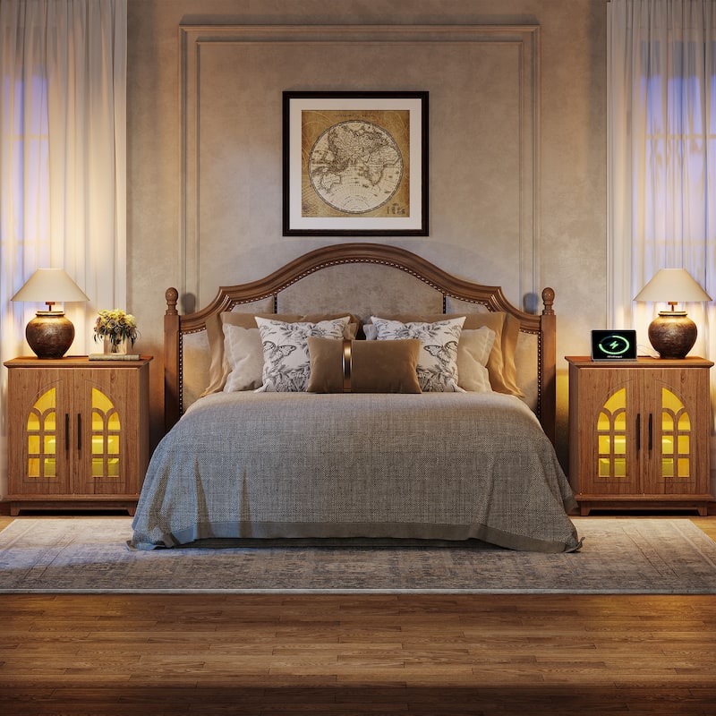 Farmhouse End Table with Charging Station & LED Light