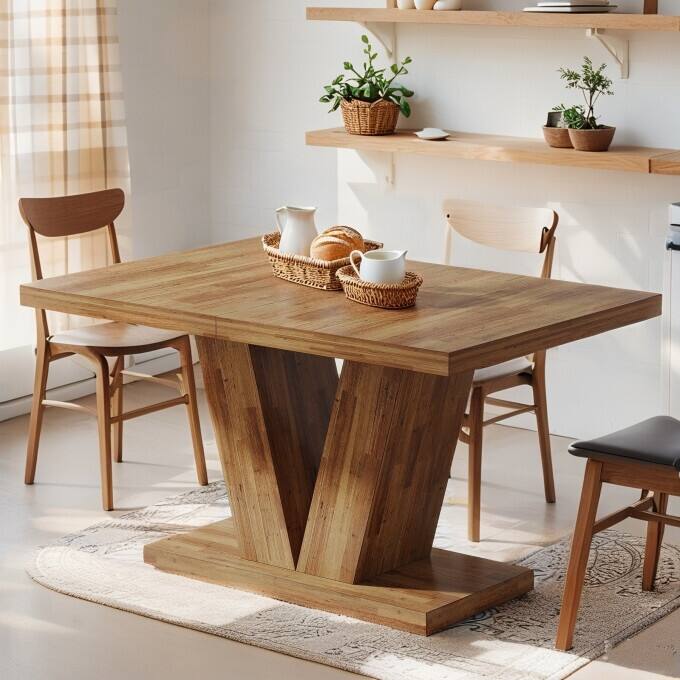 47-Inch Wooden Dining Table with Heavy Duty Pedestal, Farmhouse Kitchen Dinner Table for Home - Walnut Brown