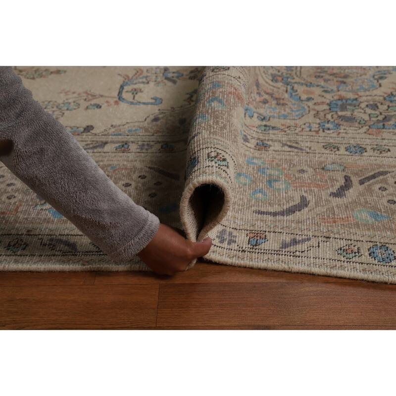 Floral Tabriz Persian Area Rug Handmade Traditional Beige Wool Carpet - 9'9"x 12'8"
