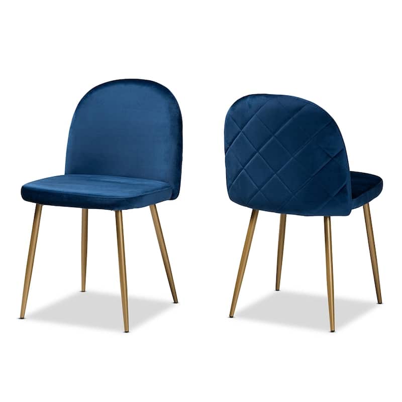 Fantine Modern Luxe and Glam Velvet Fabric Upholstered and Gold Finished Metal 2-Piece Dining Chair Set