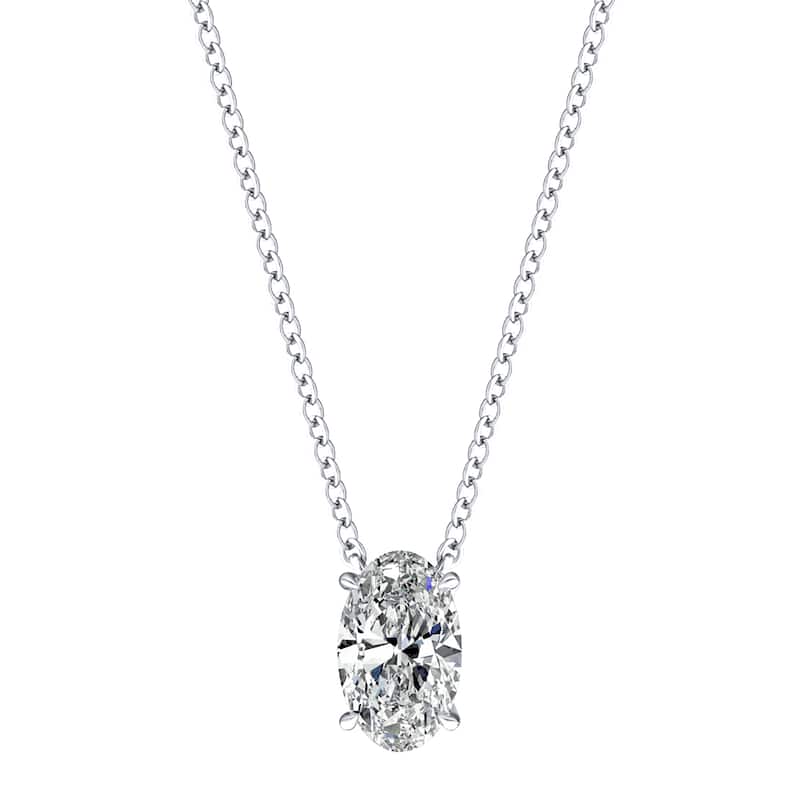 Auriya 1/4ctw Oval Solitaire Diamond Necklace 14k Gold Prong-set (H-I, I1-I2) - White