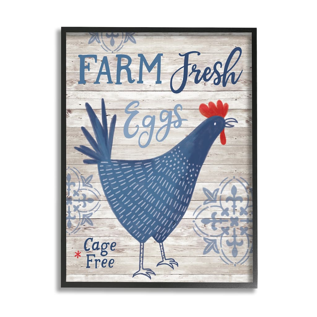Stupell Farm Fresh Eggs Blue Rustic Chicken Planked Pattern Framed Wall Art, Design by Nina Seven