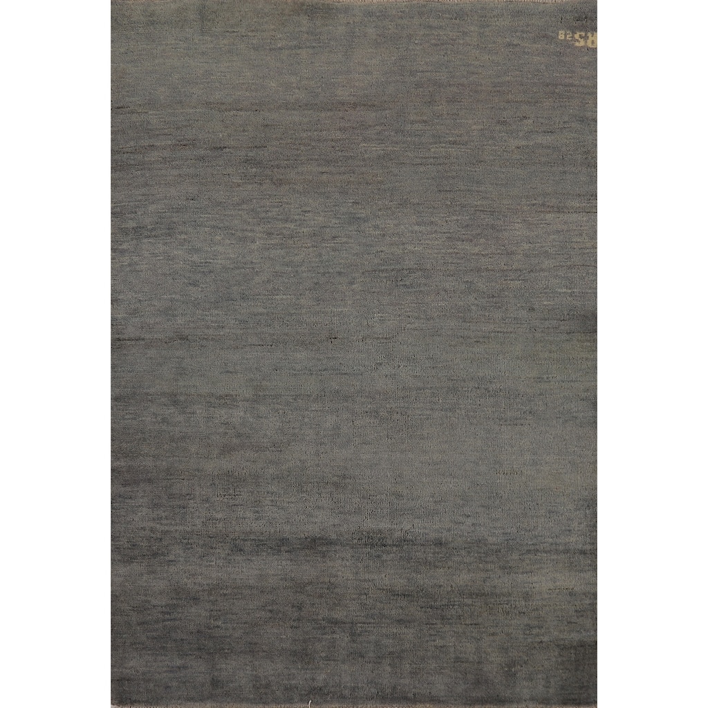 Gray Gabbeh Oriental Rug Hand-Knotted Solid Wool Carpet - 3'4" x 4'11"