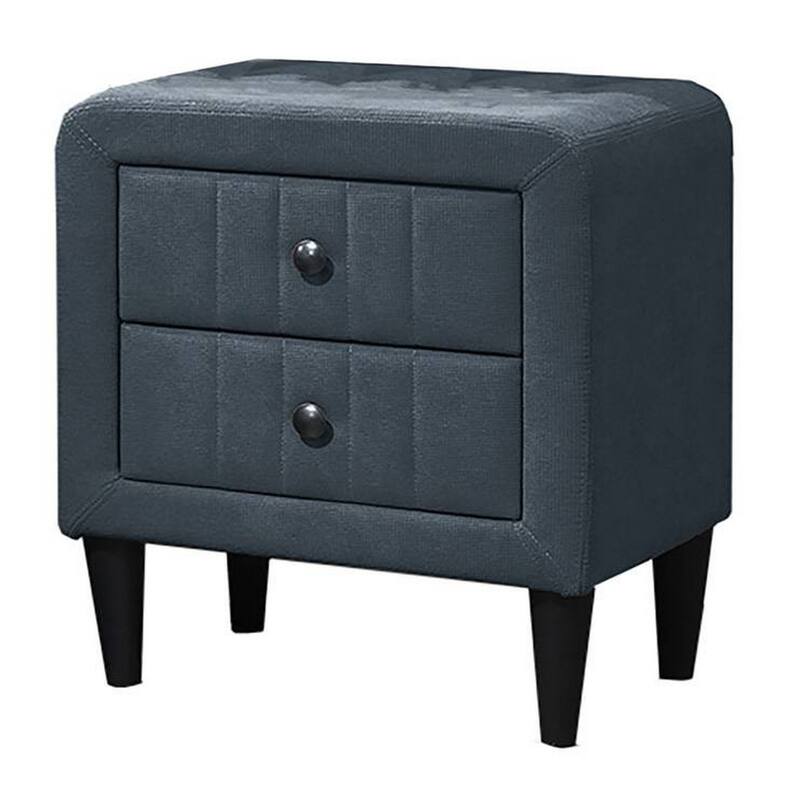 Rheo Nightstand, 2 Drawers, 22 Inch Upholstered in Charcoal Gray Linen