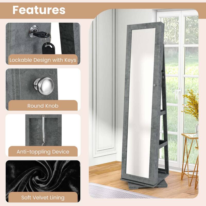 Costway 360degree Rotatable Jewelry Cabinet 2-in-1 Lockable Mirrored - See Details