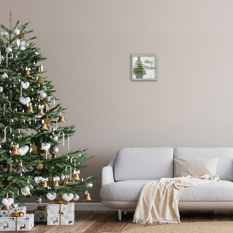 Stupell Christmas Tree in Plaid Stand Framed Giclee Art Design By Mollie B.