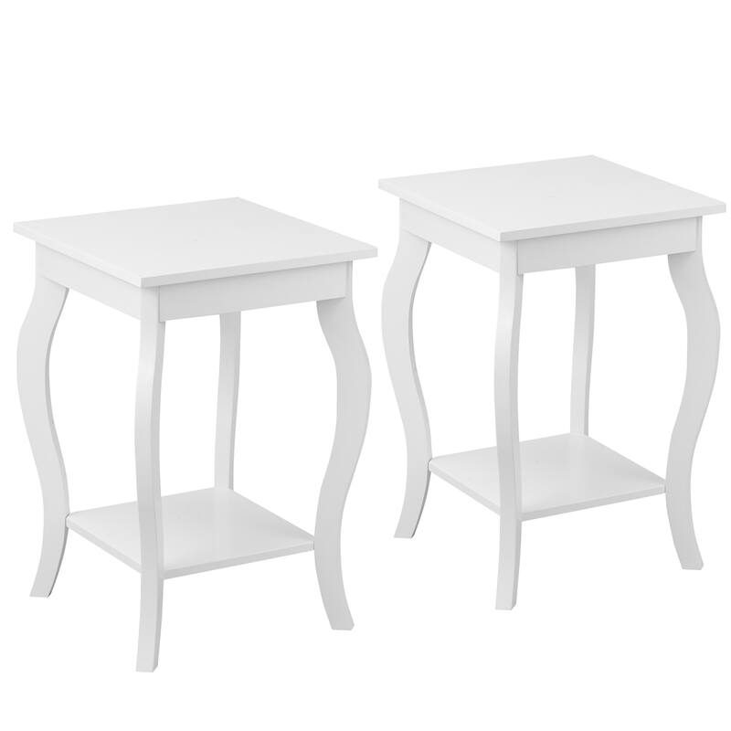 Set of 2 Accent Side Table Nightstand End Table with Shelf - White