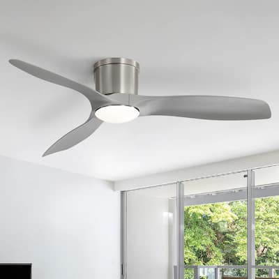 52 Inch Ceiling Fan With Light and Remote Brushed Nickel Low Profile Ceiling Fan 6 Wind Speed - 52in