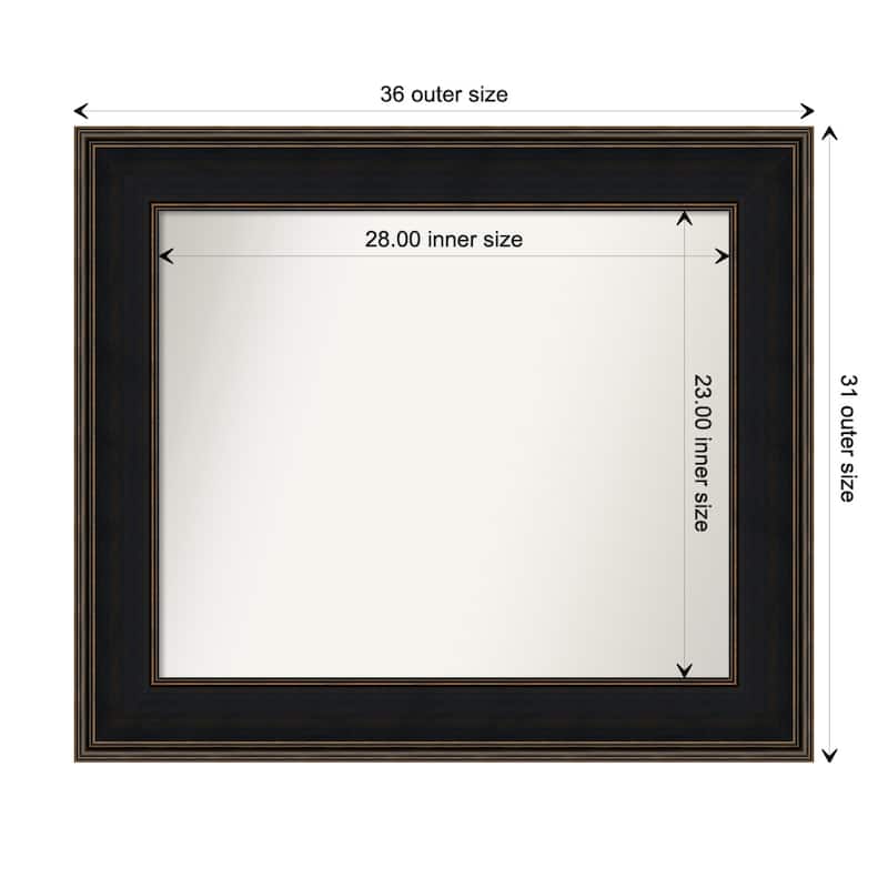 Mezzanine Espresso Framed Non-Beveled Custom Wall Mirror, Bathroom Vanity Mirror - Outer Size: 35.75 x 30.75
