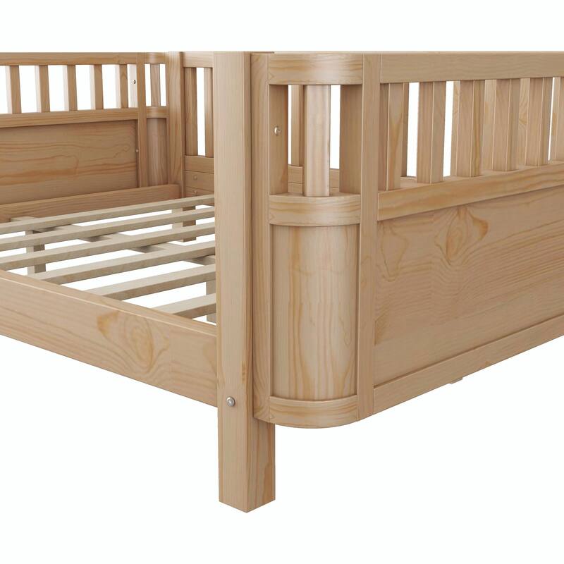Wood Platform Bed for Kids, Low Profile Wooden Full Bed with Rails
