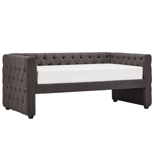 slide 2 of 24, Knightsbridge Twin Tufted Nailhead Daybed by iNSPIRE Q Artisan Dark Grey Linen Daybed