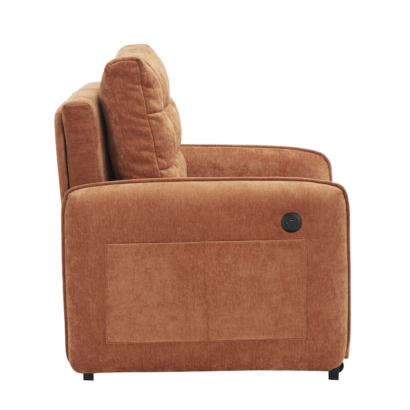 3-in-1 Chenille Accent Chair Convertible Sleeper Sofa Bed, 80" Extra Long Pull-out Chair Bed with USB and Type-C Ports