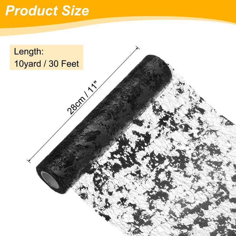 Table Runner, Sequin Gold Foil Thin Mesh Metallic Table Runner - Pure Black - 30 Feet