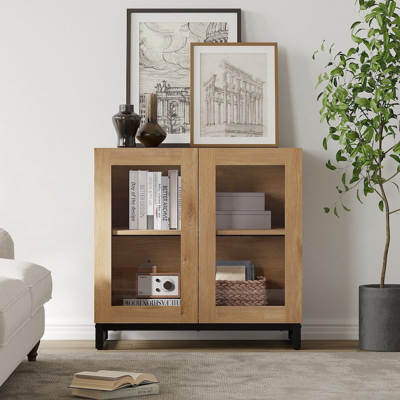 WAMPAT Modern TV Stand with Glass Doors for 110 inch TVs, Entertainment Center Console with Adjustable Shelves and Metal Base
