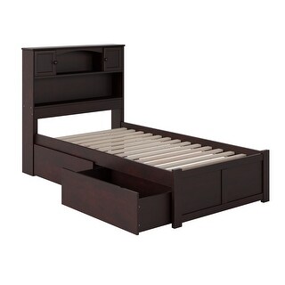 Newport Twin XL Platform Bed with Footboard and 2 Drawers in Espresso