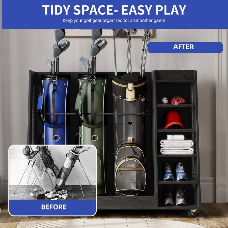 Moasis 35"/47" Wooden Golf Equipment Organizer Storage Rack with Wheels