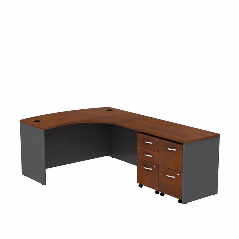 Series C 60W RH L Desk with File Cabinets by Bush Business Furniture - Hansen Cherry