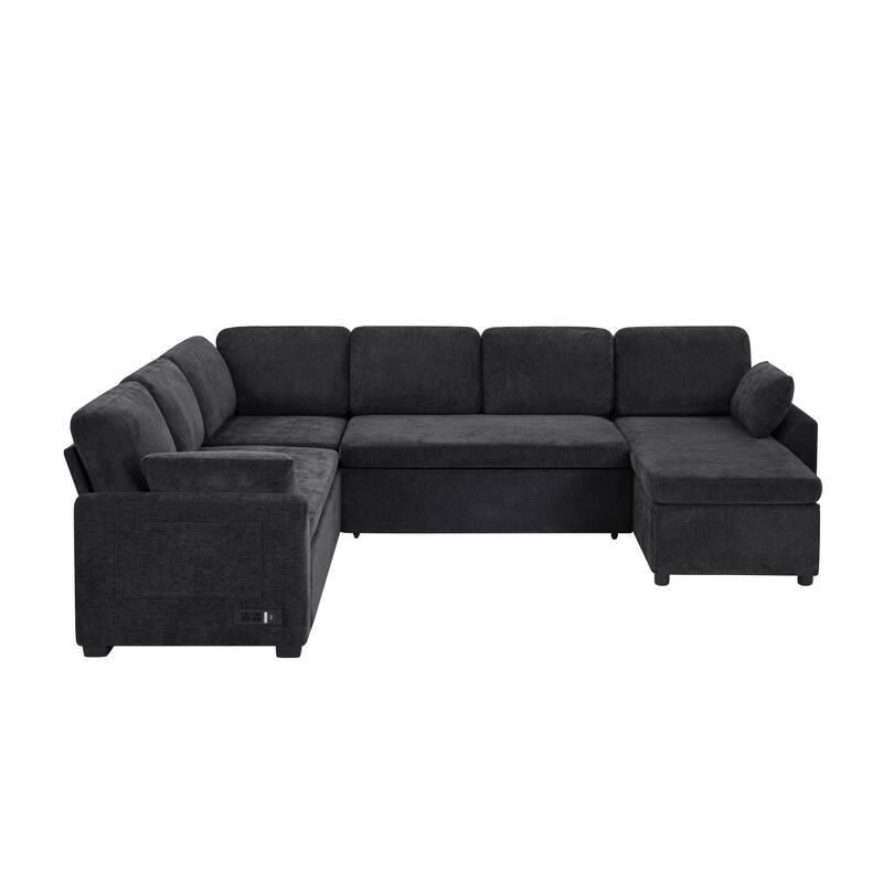 111.2" U-shaped Sofa with Reversible Chaise and Convertible Sofa Bed