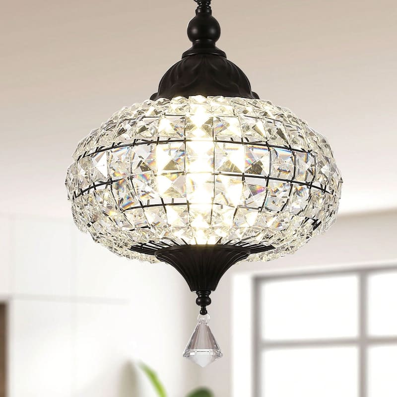 Cusp Barn Retro French 1-Light Globe Crystal LED Chandelier Kitchen Island Pendant Light for Dining Room - Black