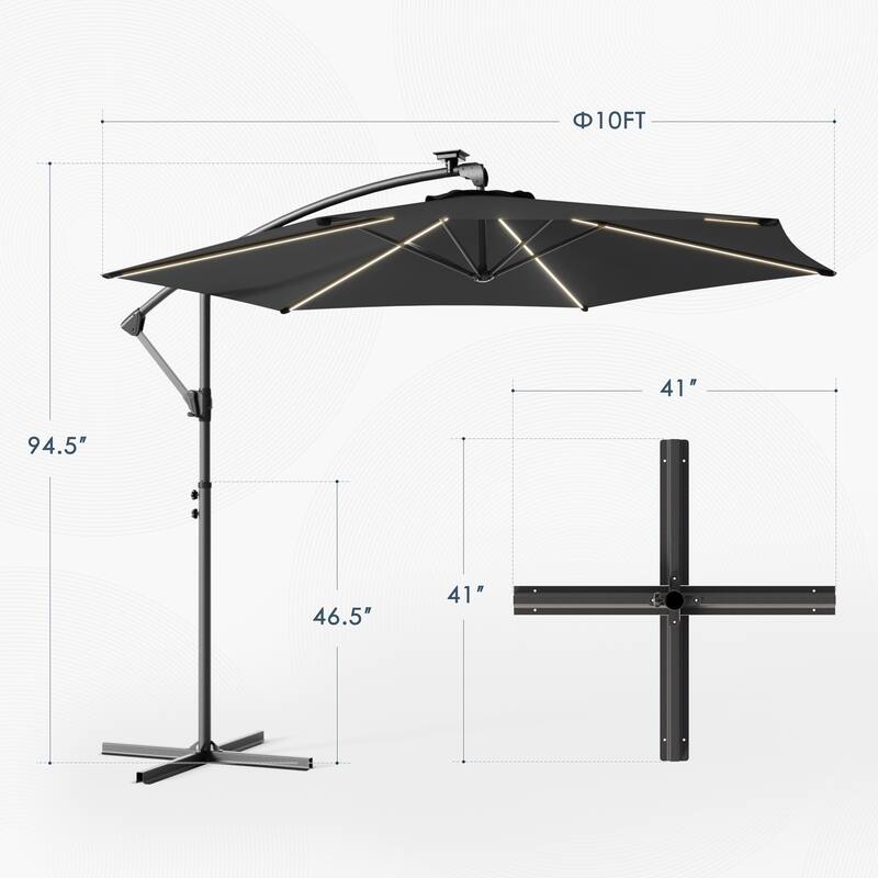 Outdoor 10FT LED lighted Patio Offset umbrella for Garden
