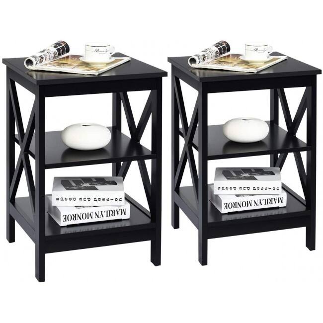Nightstand 3-Tier X-Design with Storage Shelves