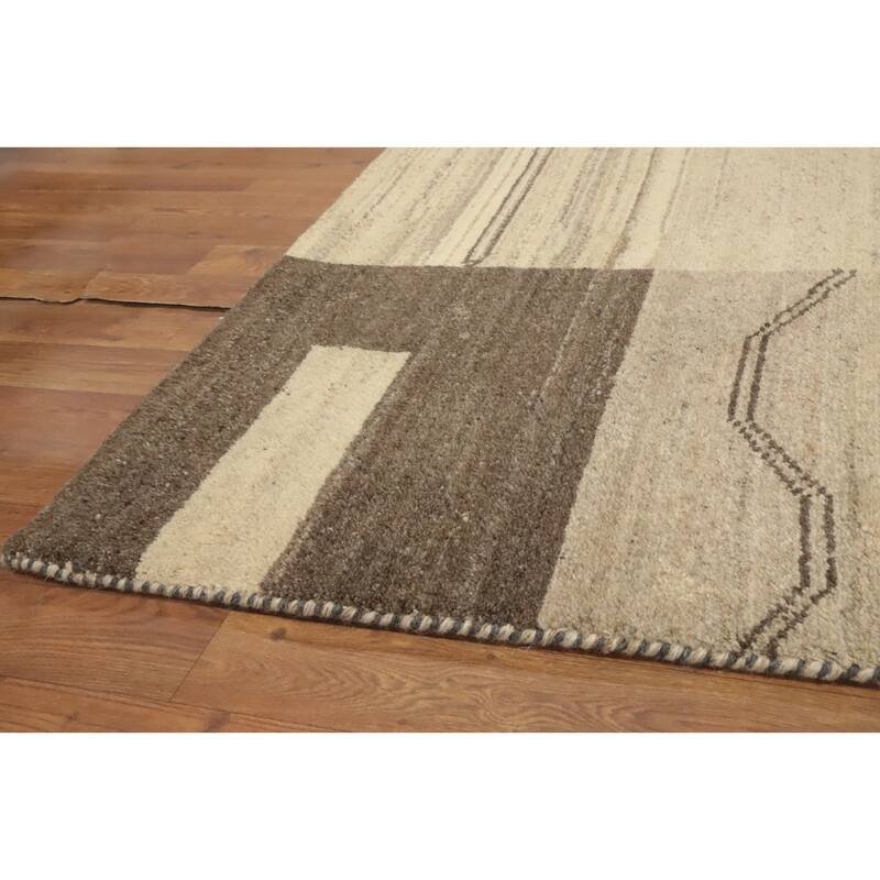Hand Knotted Oriental 100% Wool Carpet Modern Geometric Beige & Ivories Gabbeh Area Rug - 7' 9'' X 5' 4''