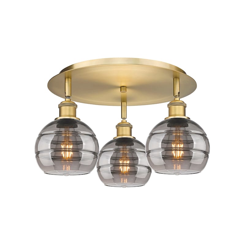 Innovations Lighting 516-3C-9-18 Rochester Flush Rochester 3 Light 18" - Brushed Brass / Light Smoke